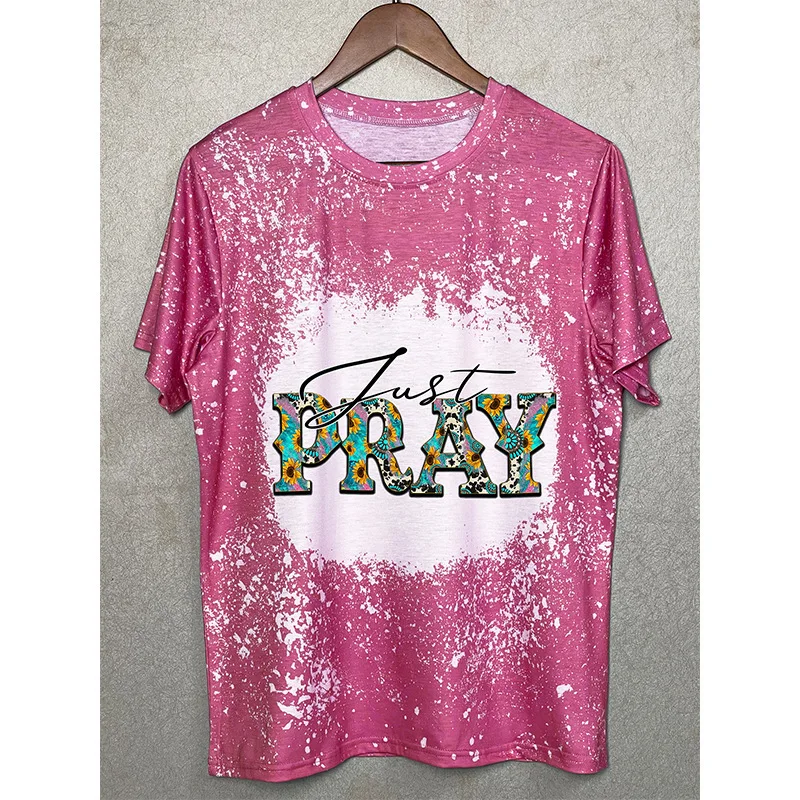 Summer PRAY English Printed Short Sleeved Women's T-Shirt