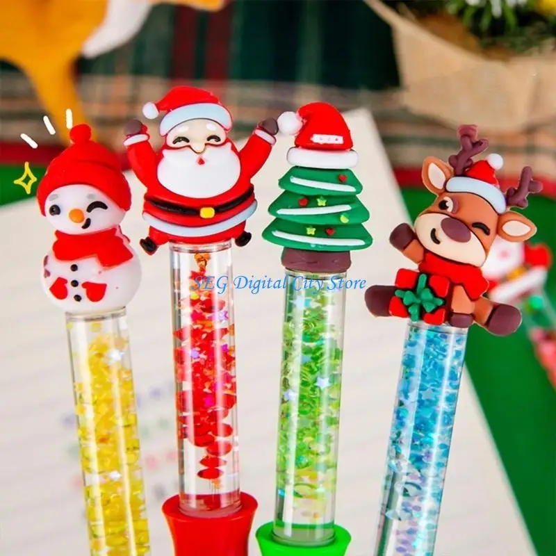 U75B 4Pcs Christmas Ballpoint Pen 4-Color-in-1 Writing Pen Drift Sand Multicolor Pen
