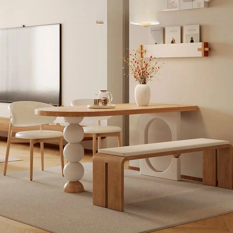 Solid wood table and chair set Semi-round wall-mounted design Modern home furniture High-end style