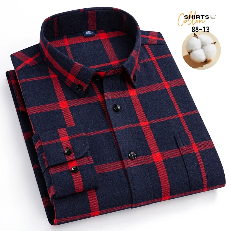 New in shirt plus size 100%cotton long-sleeve shirts for men slim fit casual shirt elegant plain shirt soft office plaid clothes