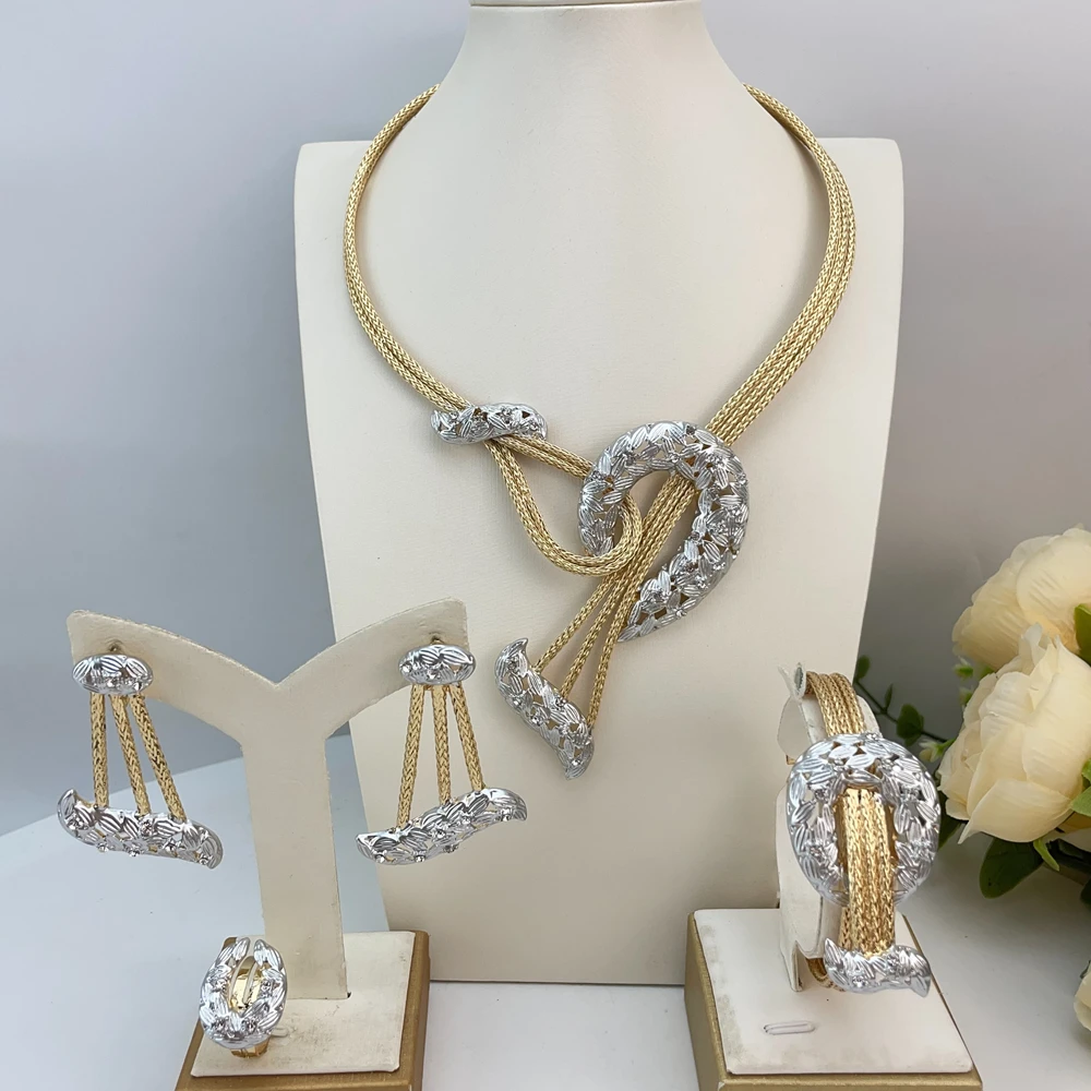 EMMA المرأة الأفريقية قلادة أقراط سوار فستان الزفاف حتى اكسسوارات طقم مجوهرات مطلية بالذهب الإيطالي FHK23157