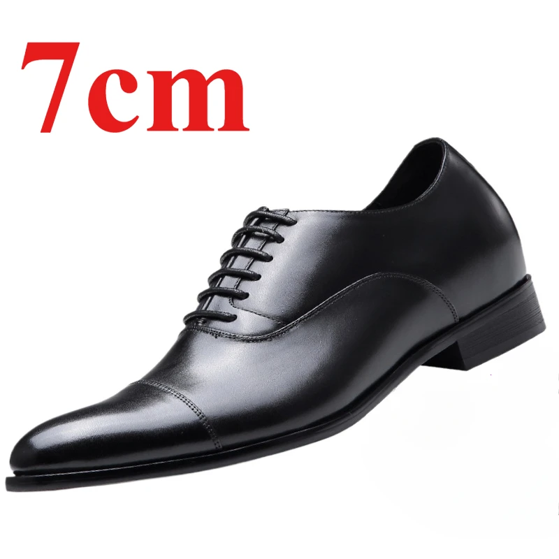 

Men's Dress Shoes Retro Polished Pointed Toe Derby Shoes Business 7cm 8cm Increased Genuine Leather Groom's Wedding Oxford Shoes