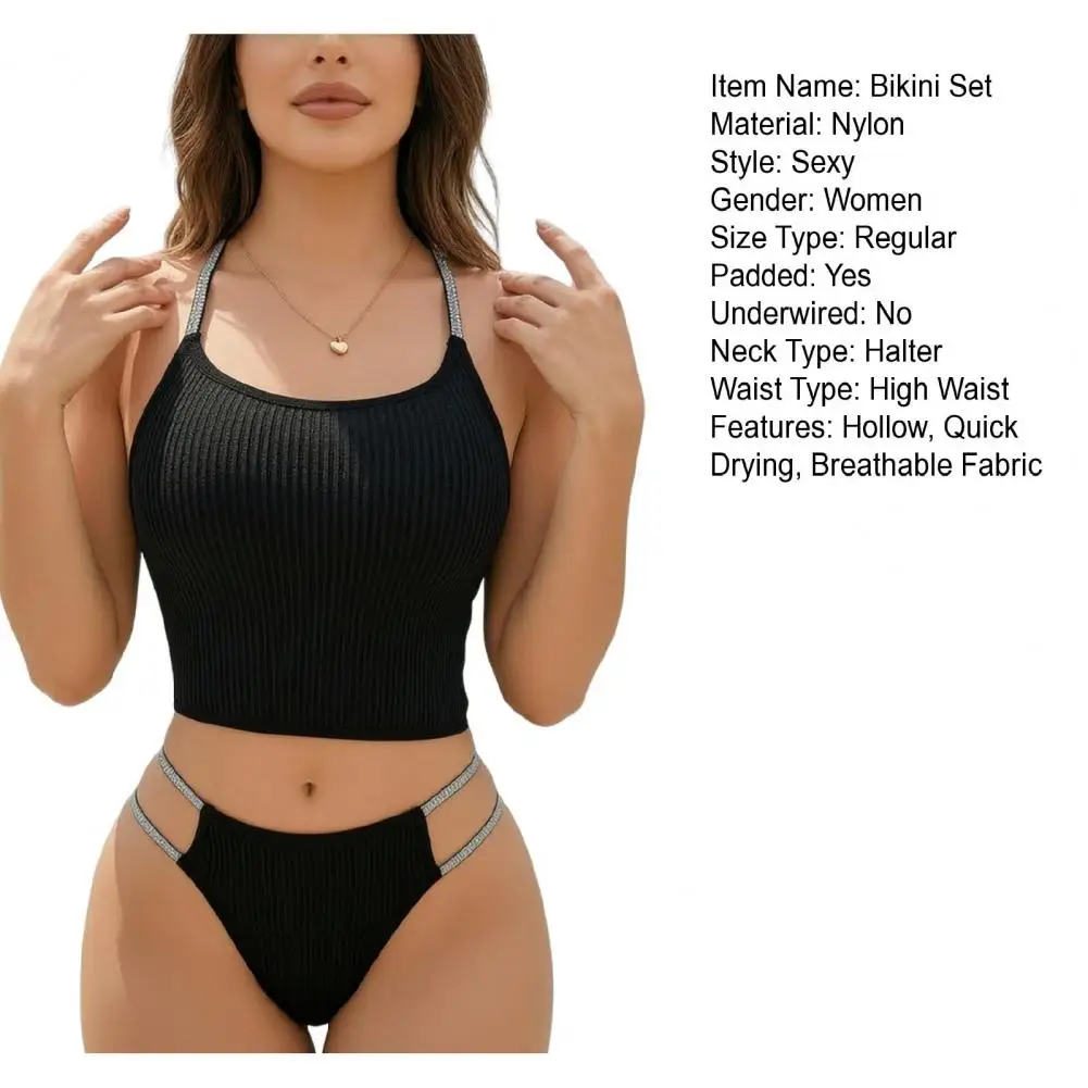 Ribbed Female Swimsuit High Waist Bikini Women Swimwear Two-pieces Bikini Set Bathing Suit Swim Slim Fit Vacation Swim