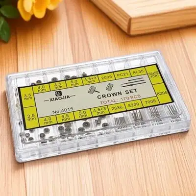 170Pcs Waterproof Watch Crown and Spring Bar Set Replacement Parts Assorted Sizes Repair Tool for Watch Stem Tube Head