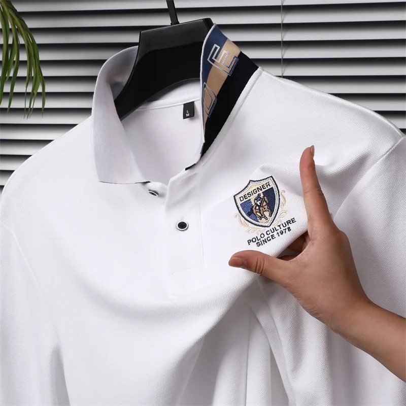 

High End New Men's Long Sleeve Polo Shirt 2024 Spring Autumn Fashion Brand Letter Embroidered Soft Breathable Cotton T-Shirt