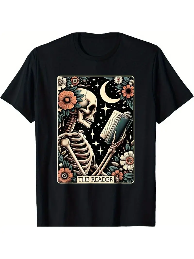 The Reader Card Skeleton Reading Book Bookworm Bookish T-Shirt For Men Women, Christmas Halloween Thanksgiving Gift, Unisex Tee