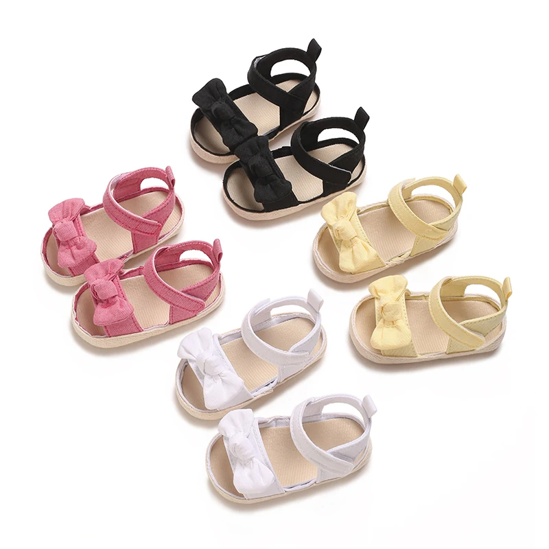 

Peep Toe Summer Cute Bow Newborn Baby Shoes Non-slip Cloth Bottom Shoes For Girls Elegant Breathable Baby First Walking Shoes