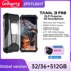 Unihertz Tank 3 Pro 8849 Smartphone resistente 5G Android con proyector de 100 lúmenes 32GB 512GB 23800mAh 6,79 