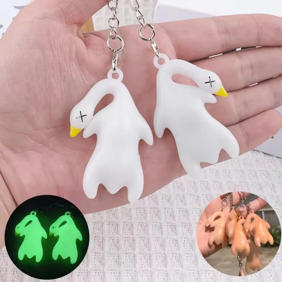 Funny Goose Keychain Roast Duck Keyring Backpack Pendant Car Interior Hanging Accessories White Ultraviolet Color Changing Gifts