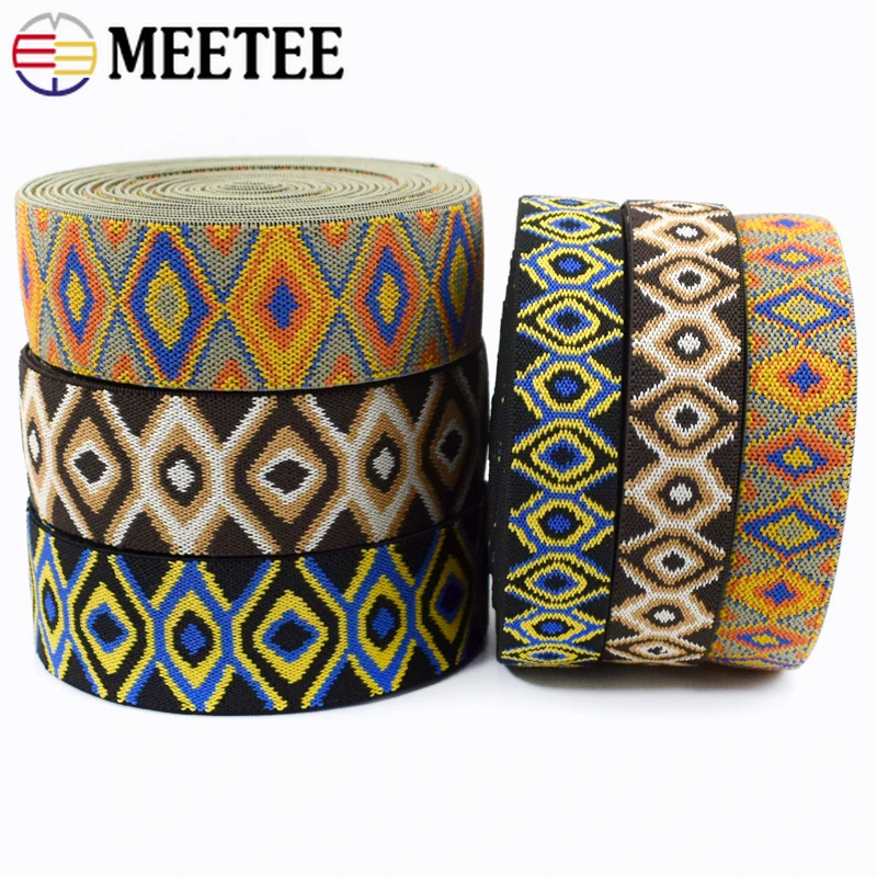 1-3M 25/40/50mm Ethnic Elastic Band for Sewing Pants Skirts Belt Rubber Tapes Ribbons Stretch Webbing DIY Clothing Accessories