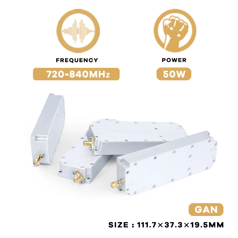 Penguat daya Drone 50W 720-840MHz GAN, perangkat pengacak sinyal Drone Anti FPV UAV modul penguat daya PA RF solusi C-UAS untuk Drone