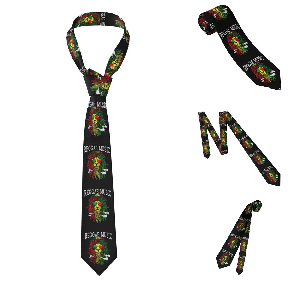 Lion Of Judah Rasta Jamaican Reggae Necktie for Men Silk Polyester Slim Neck Ties Party Suits Tie Classic Gravatas