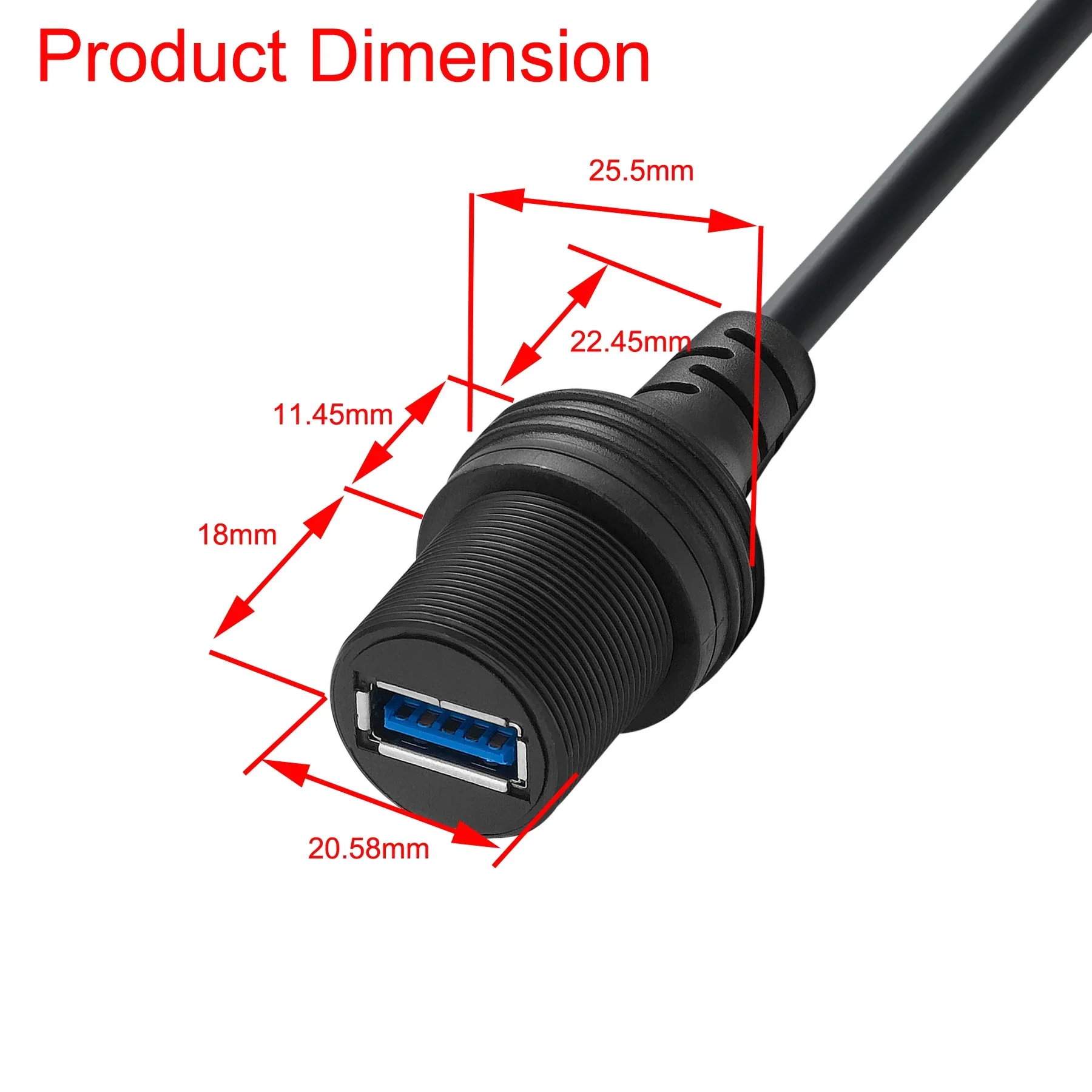 Bochara USB 3.0 USB 2.0 Male to Female Dashboard Cable Flush Mount Panel Waterproof With Cover Shielded For Car Motorcycle Boat