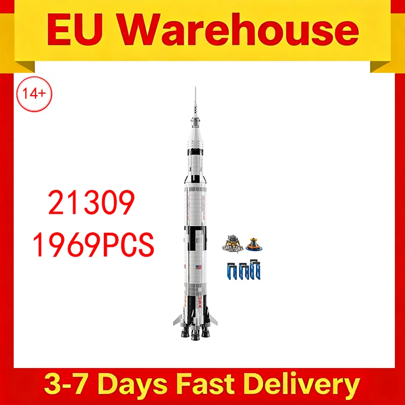 Blocs de Construction de fusées spatiales, 1969 pièces, décor de salle en brique, cadeaux d'anniversaire pour adultes, compatibles avec l'ensemble 21309