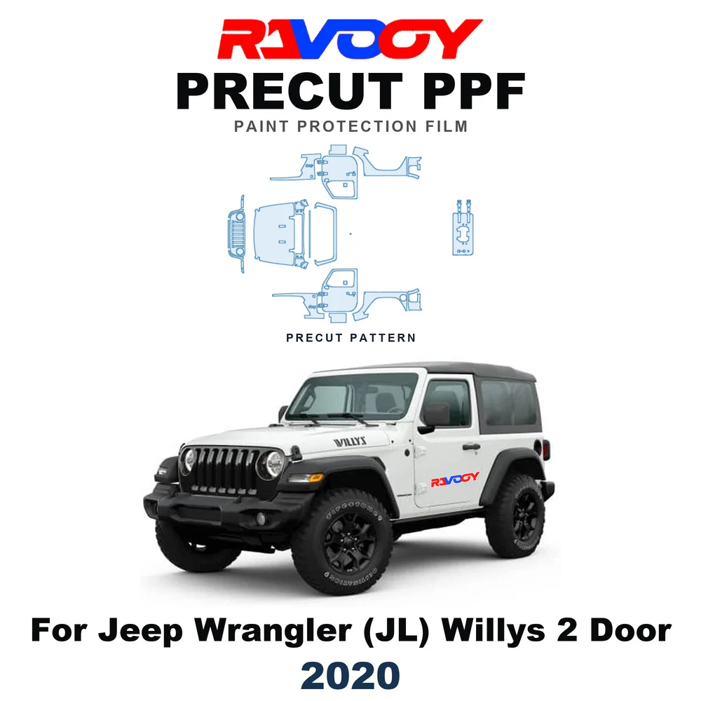 Precut PPF For Jeep Wrangler (JL) Willys 2 Door 2020-2020 8.5mil TPU Paint Protection Film Hood Bonnet Bumper Headlight Fenders