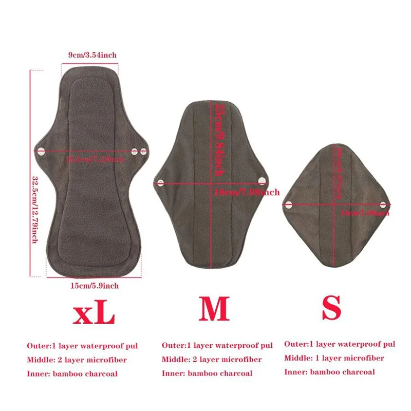 S+M+XL Reusable Menstrual Pads Bamboo-Charcoal Absorbency Panty Liner Women Period Panties Cloth Pad Washable Sanitary Napkins