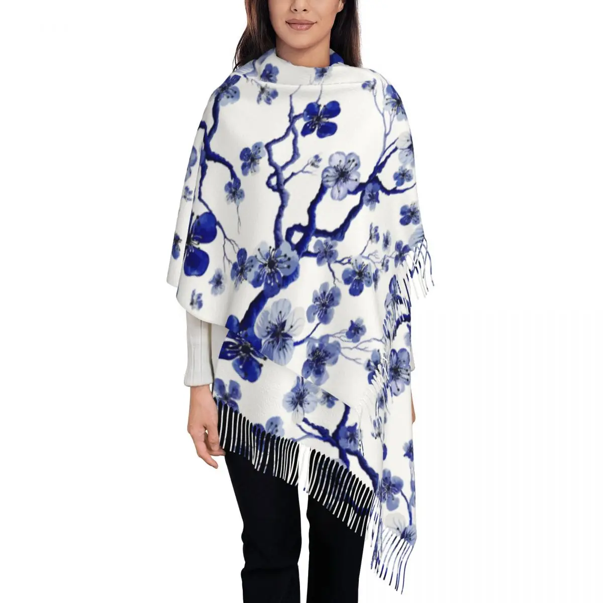 

Watercolor Cherry Blossom Women's Pashmina Shawl Wraps Fringe Scarf Long Large Scarf