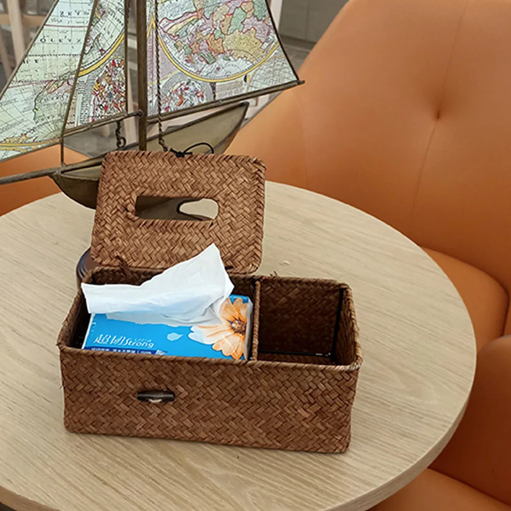 

Seaweed Woven Tissue Box Multi-Purpose Desktop Storage Organizer Household Decorative Container For Remote Controller Stationery