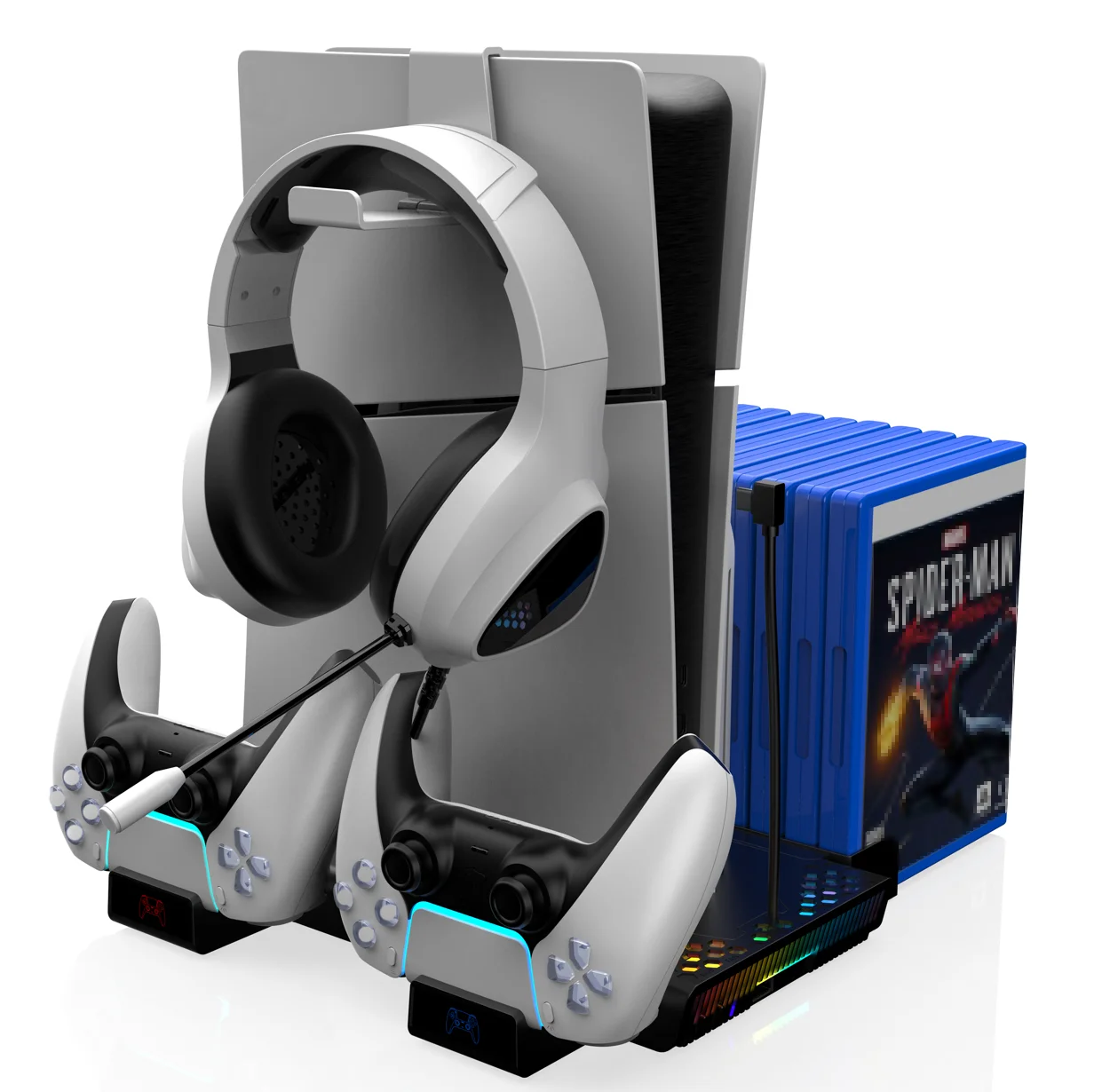

Подставка для охлаждения и зарядки Universl DZ505B для PS5 Digital&Disc/PS5 Slim с двумя портами зарядки, светодиодным индикатором, зарядная док-станция на консоли