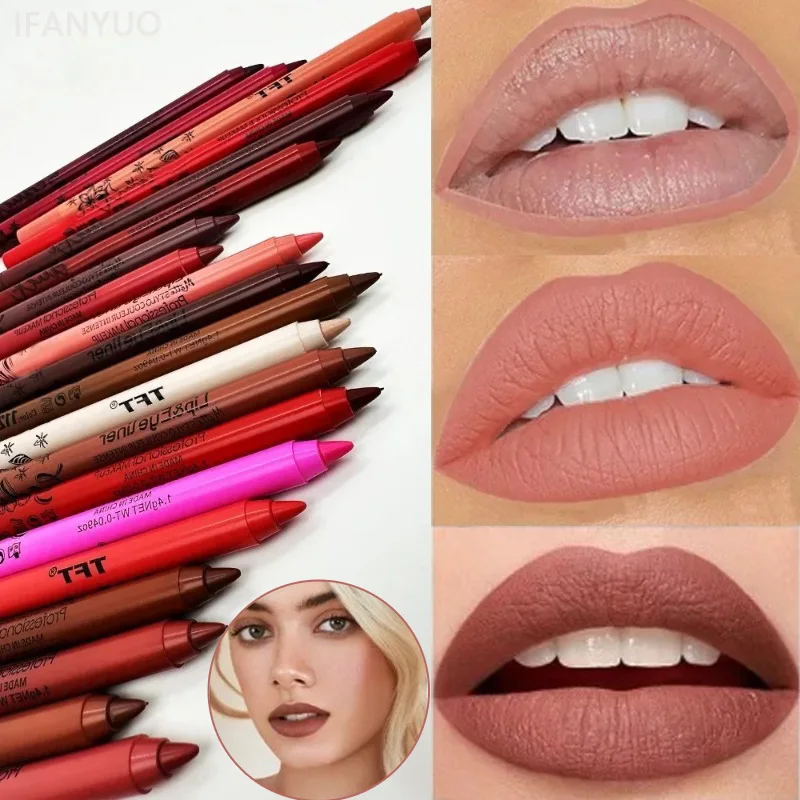 20 لون ماتي الشفاه بطانة مخطط قلم أحمر الشفاه طويلة الأمد مقاوم للماء قلم تينت الشفاه ماكياج الشفاه الكنتوري القلم امرأة مستحضرات التجميل