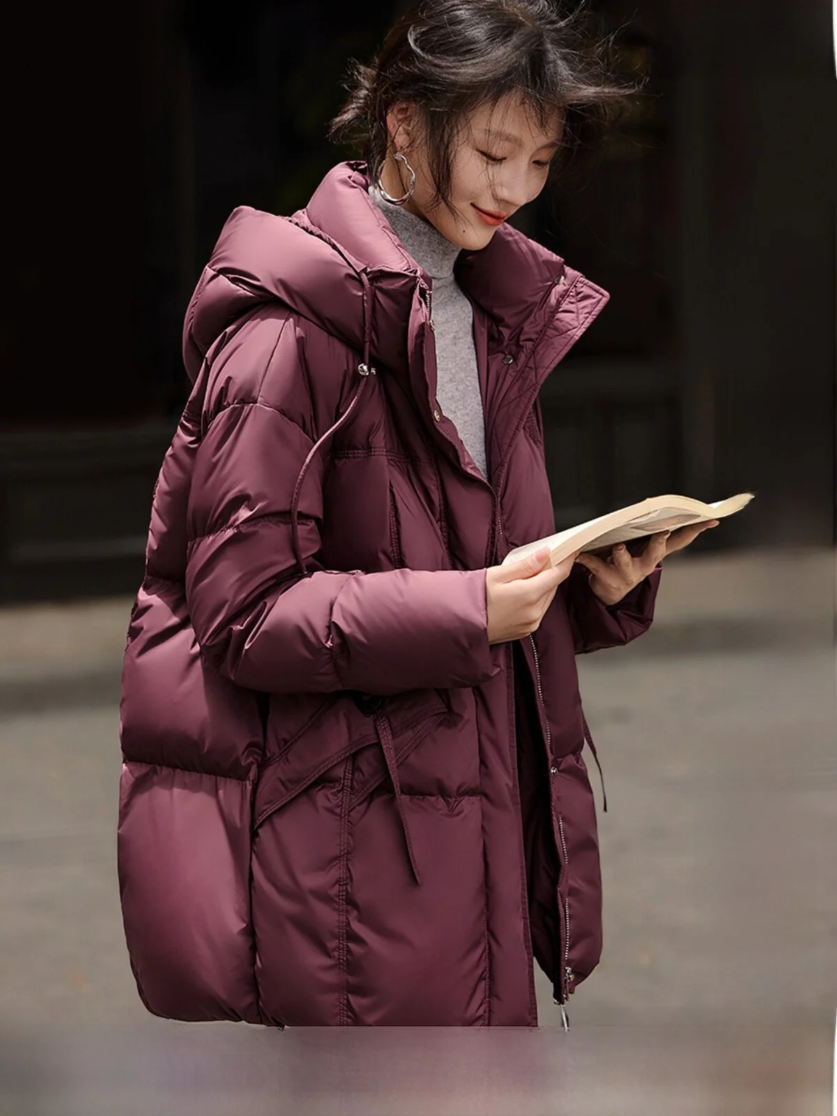 

Women's Winter Puffer Jaet 90% Du down Hooded Warmth Base irt Faux Fur Collar Zipper Closure Color Straight Cut