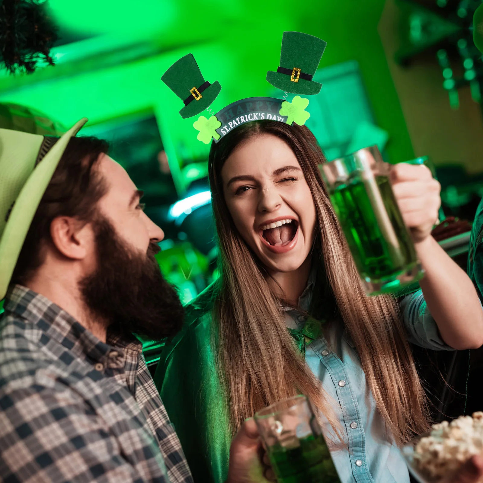 

6Pcs Butterfly Bow Headbands Green Sequins Clover Headdress for St Patrick Day Party Holiday Costume Kids Gift Women Hair