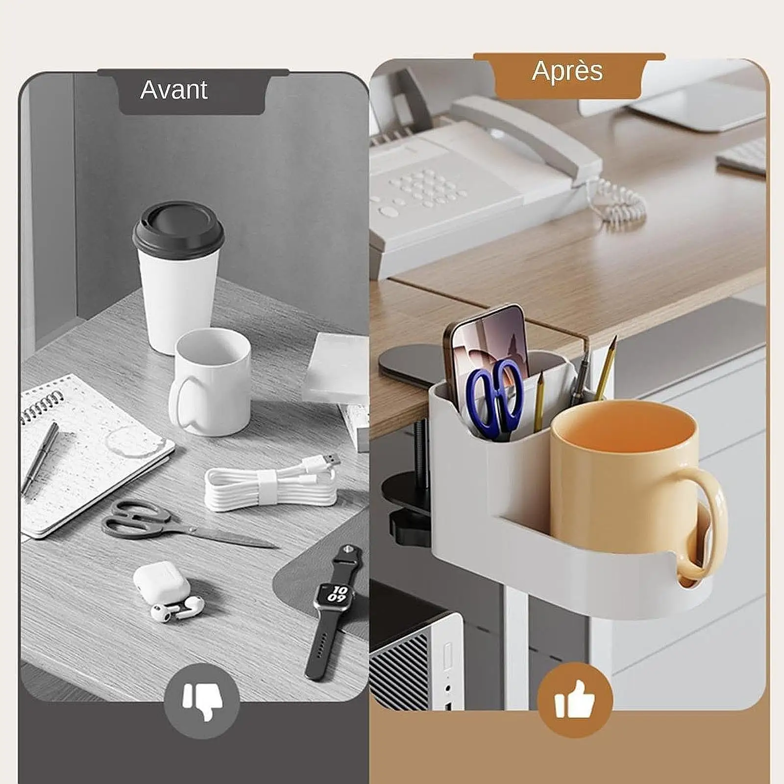 Desk Cup Holder Storage Box Adjustable Desk Edge Cup Organizer Water Cup Holder for Gaming Desk Home Office Outdoor Garden