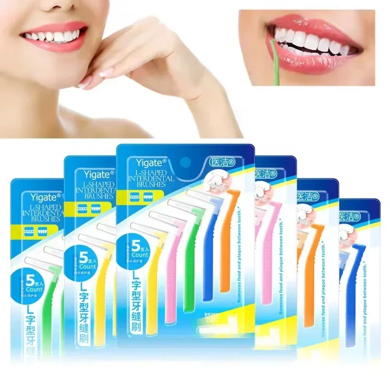 

5pcs L-shaped Interdental Brush for Dental Orthodontics Clean Between Teeth Cleaning Tools Soft Mini Brush with Dust Cover