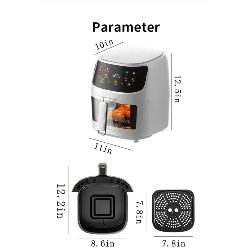 5L Air Fryer New Design Smart Touch Screen Electric Digital Multifunctional Oil Free Kitchen Household Square