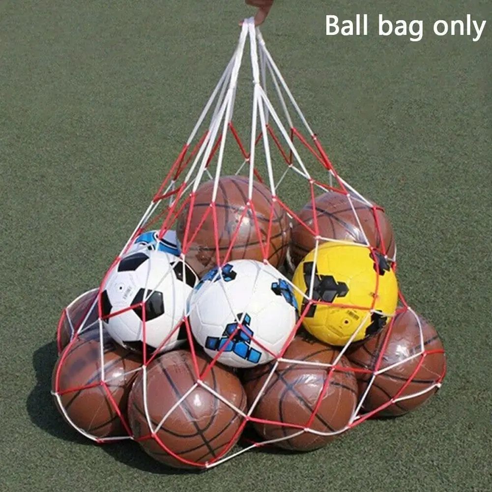 Bolso de bola grande portátil, voleibol, futebol, costura, saco de malha, basquete, vermelho, branco, ferramentas ao ar livre, B7W0