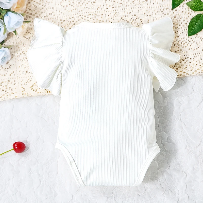 Our First Mother s Day Baby Girl Outfit Ribbed Ruffle Short Sleeve Romper  Bodysuit Summer Newborn Clothes