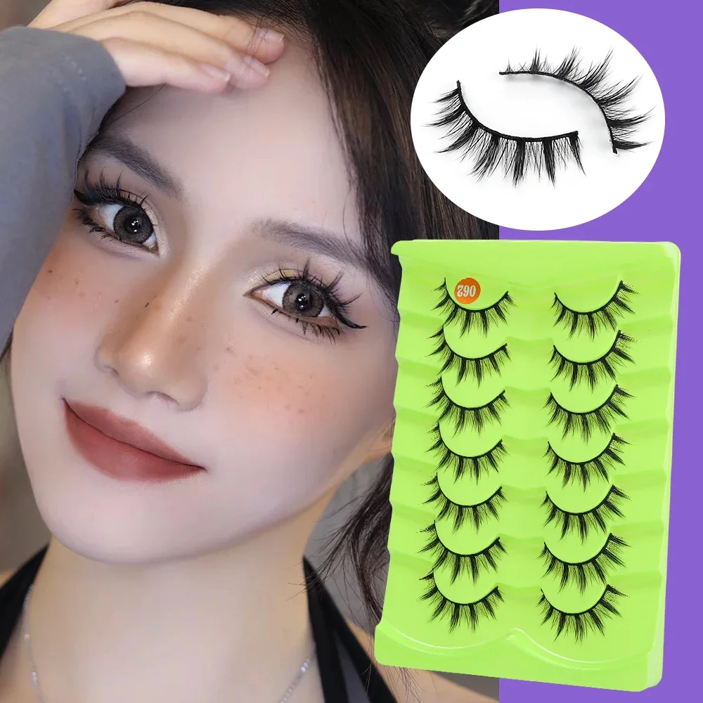 Anime Same 3D Curling Eyelashes 7Pairs 3D Natural False Lashes Fluffy Soft Cross Wispy Eyelash Extension Reusable Eyelash Makeup