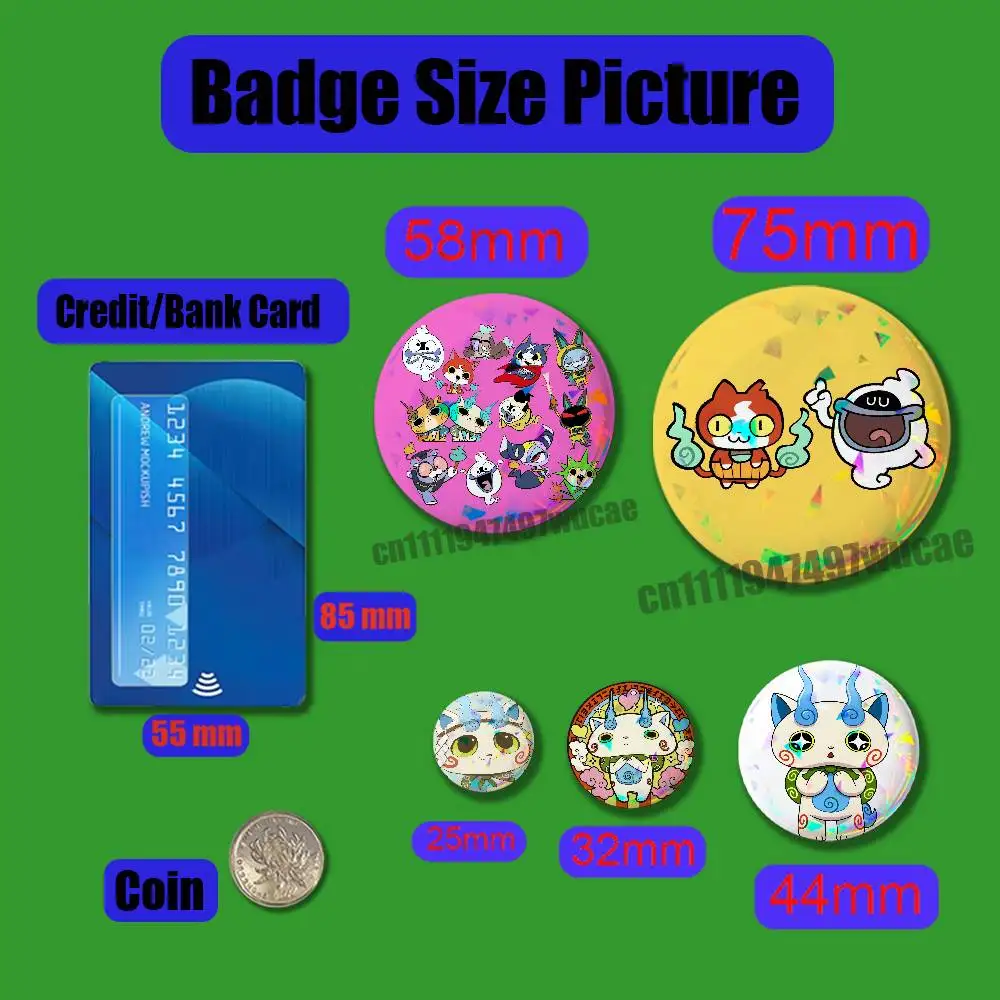 For Yo-kai Watch Jibanyan Komasan Badge Cover Custom Pin Insignia Emblem Round 32mm Button Hats Laser Film