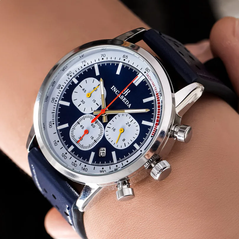 Hot Sale Couple Watch Luminous Chronograph Quartz Leather Multifunctional Sports with Qualification