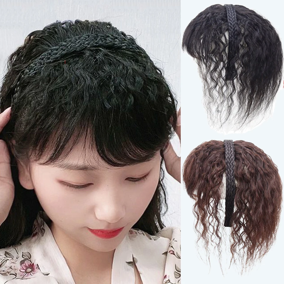 EASTSECRET Natural Forehead Head Real Hair Bangs Wig Integrated Female Curly Hair Replacement Patch