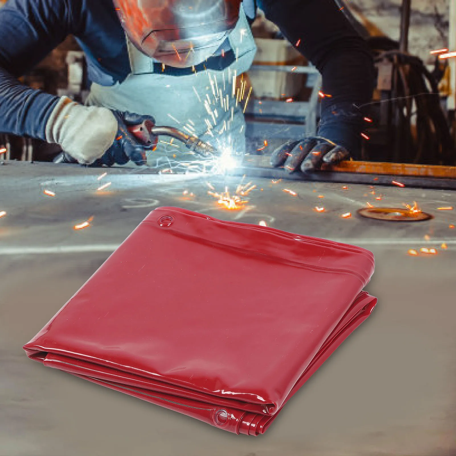 5.71x7.68FT Welding Curtain 6 Levels Guard Hanging Type Flame Retardant Welding Screen for Workshop Industrial Use Red