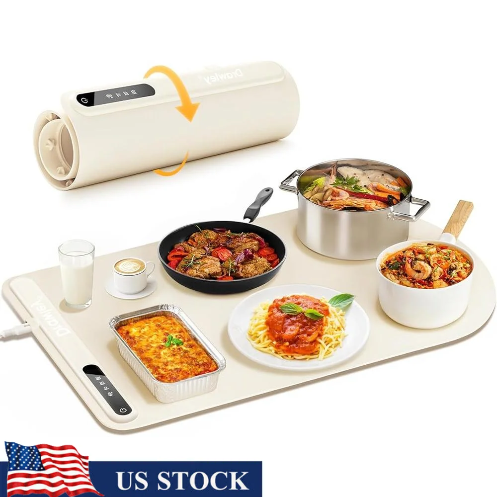 Portable Electric Food Warming Mat Silicone Heating Tray Rapid Even Heating Temperature Control Party Travel Kitchen Cooking
