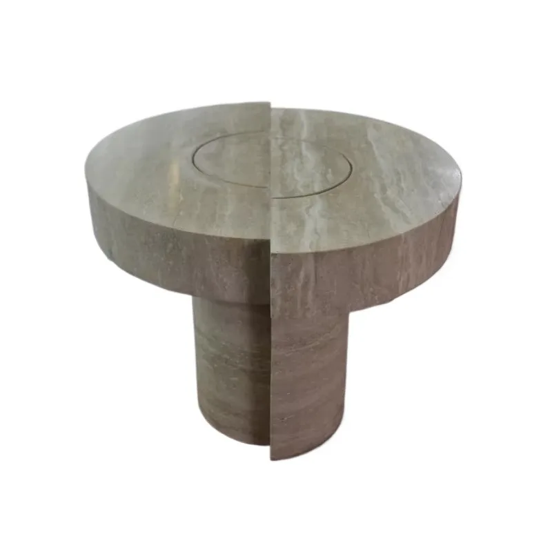 Luxury round beige lime flower edge tea marble side table living room furniture hotel
