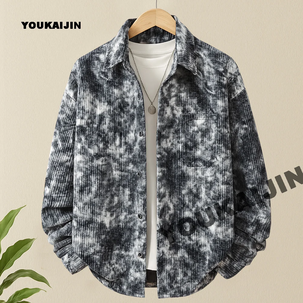 

6XL Vintage Shirt Men Spring Autumn Long Sleeves Tie Dye Button Trendy Korean Style Men’s Shirt Streetwear Suit