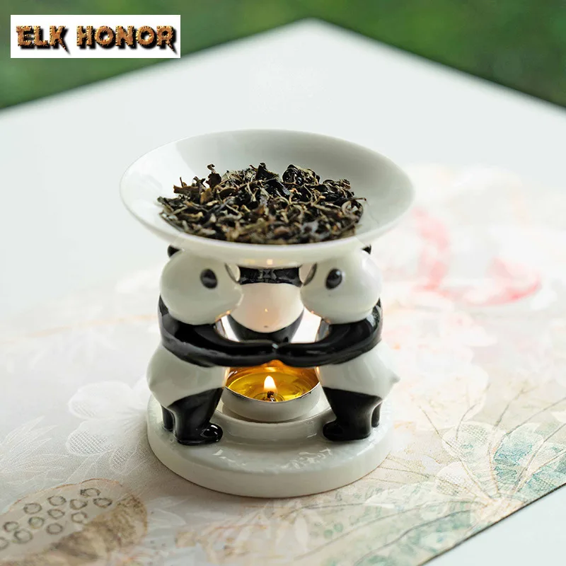 

Three Panda Ceramic Tea Fragrance Enhancer Stand Tea Leaf Essential Oil -aromatherapy Furnace Roasted Tea Incense Furnace Teaset
