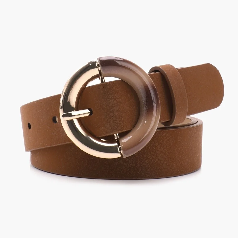 Gradient Round Ring Buckle Fashion Waist Belt Alloy Metal Buckle PU Leather Faux Leather Belt Casual Simple Dress Belt For Women