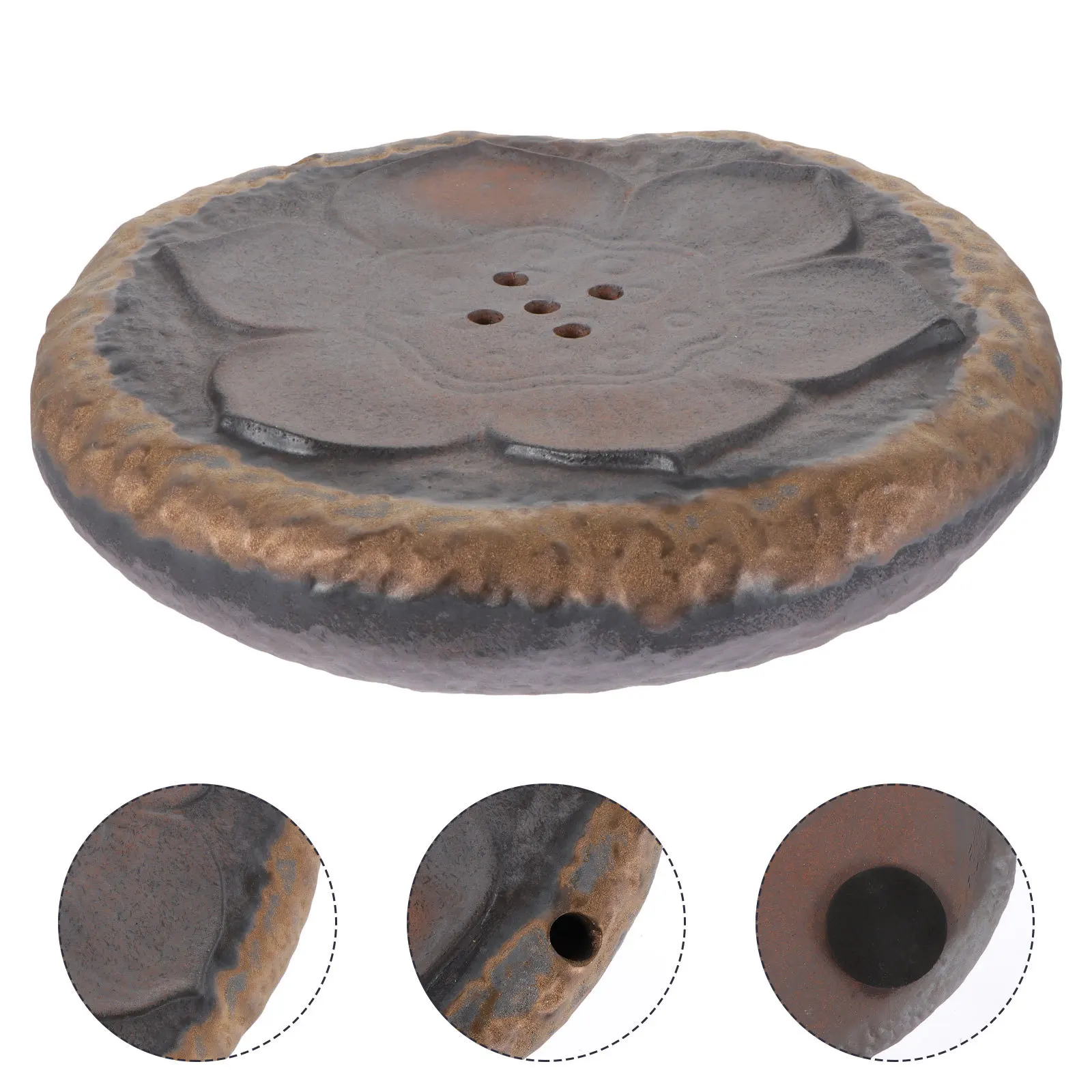 

Crude Pottery Tea Tray Chinese Style Retro Lotus Pattern Easy Clean Teapot Holder Water Drain Home Tea Table Adornment