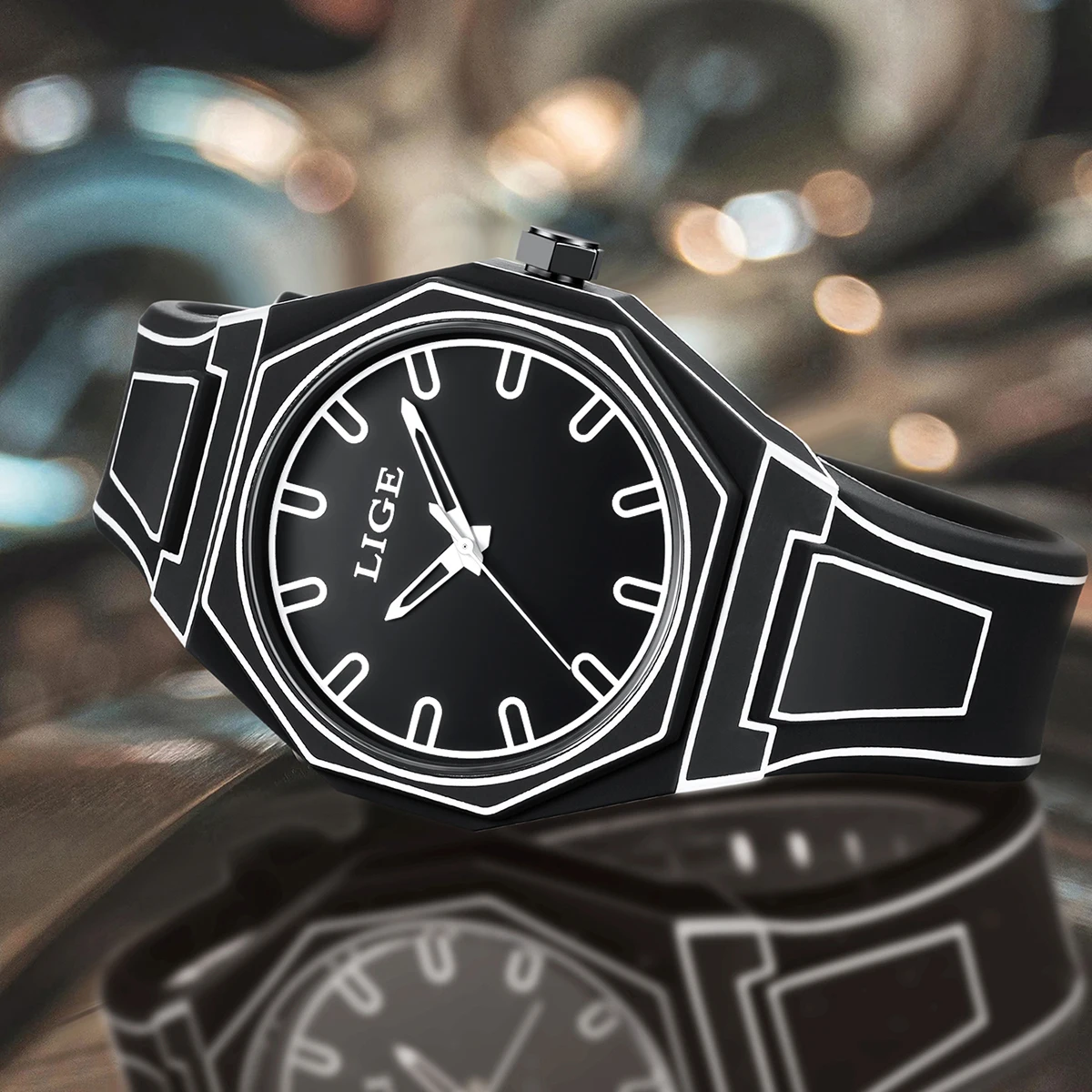 LIGE Herrenuhren Original Modische Quarzuhr für Mann Kreativität 2D Comic Style Armbanduhr Männlich Freizeit Männlich Coole Uhren