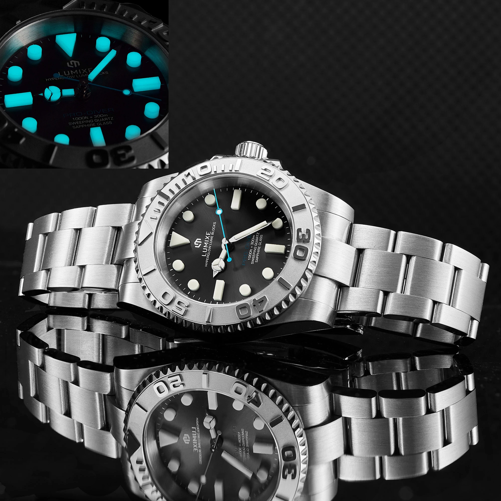 LUMIXE LX-01E Stainless Steel Watch Men's Business Leisure Quartz Watch Waterproof Outdoor Sports Watch HYPERGLOW LUME BLOCKS