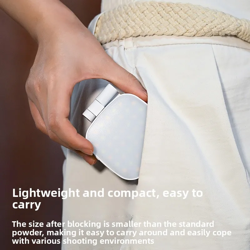 مصباح سيلفي محمول قابل للطي مع مرآة مكياج - مصباح هاتف مغناطيسي صغير لإضاءة التجميل وتصوير السيلفي