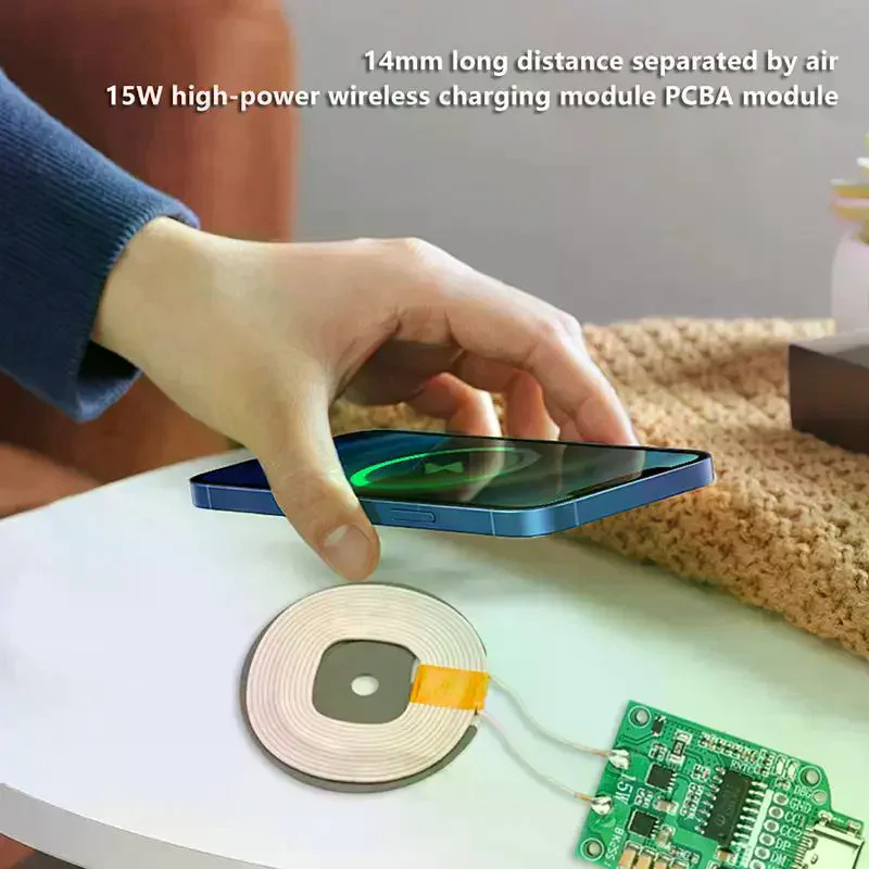 15W Type-C Wireless Charging Module Coil Transmitter Board, High Efficiency Inductive Charger DIY Circuit Module