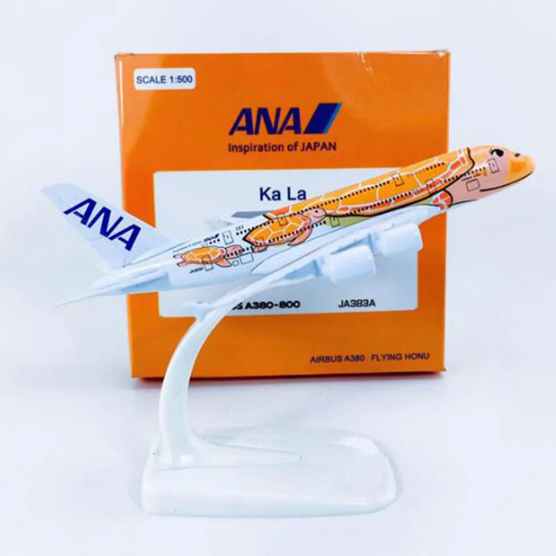 14CM 1/500 Scale A380 380 Japan ANA Airlines Orange Turtle KaLa Plane Aviation Model Alloy Aircraft collectible display souvenir
