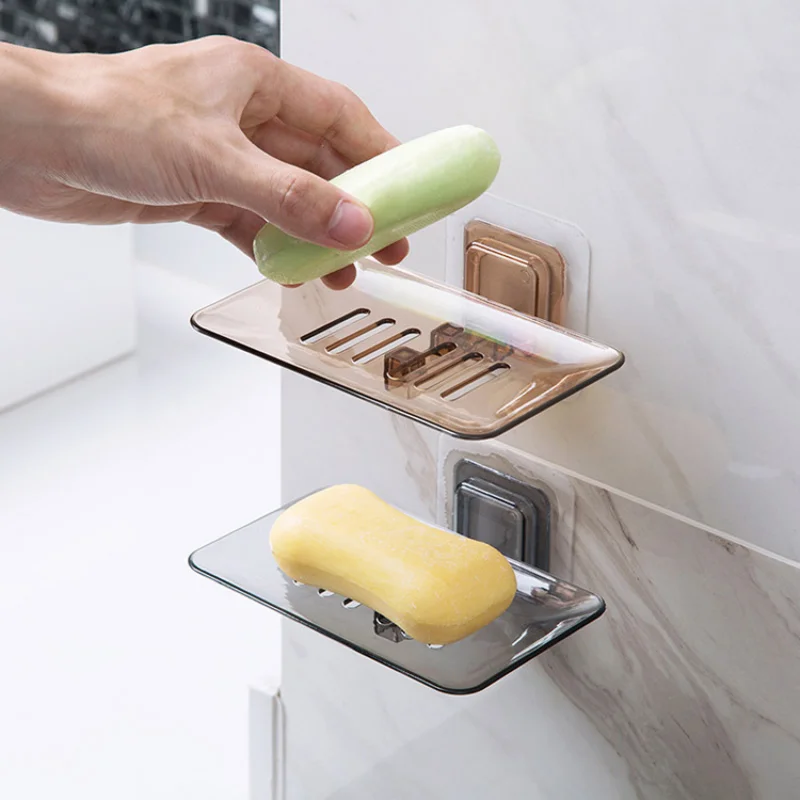 Soap Rack No Drilling Wall Mounted Double Layer Soap Holder Soap Sponge Dish Bathroom Accessories Soap Dishes Self Adhesive