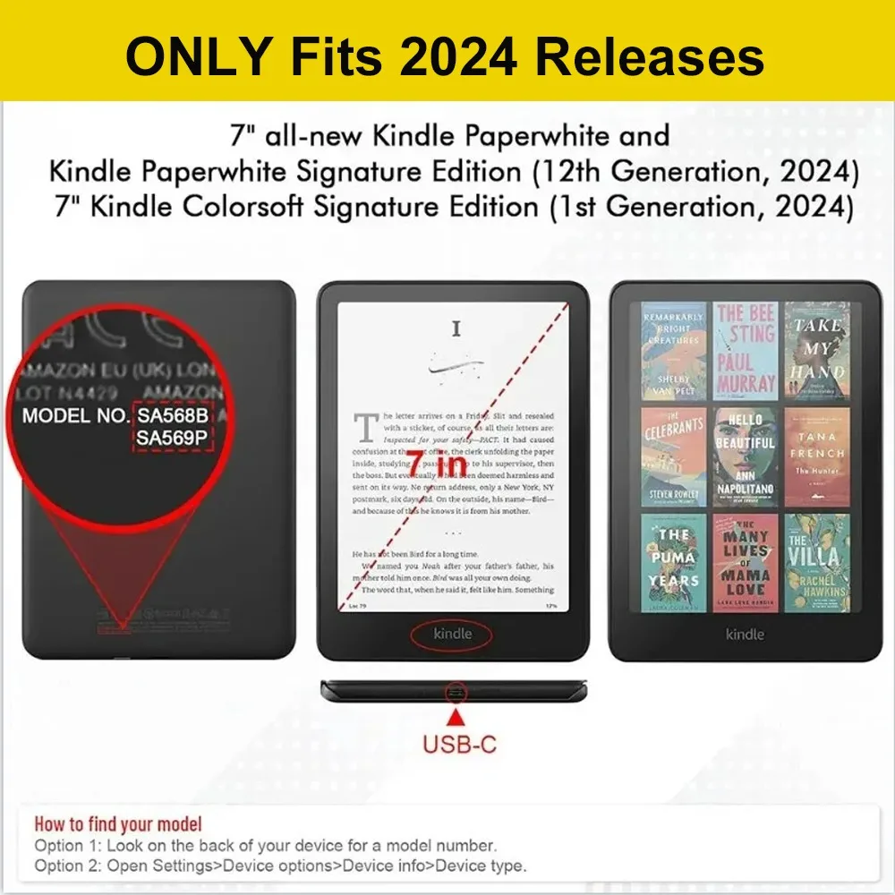 Case For Kindle Paperwhite 12th Generation 2024 Smart Y-Fold Stand Case (Model.: SA569P SA568B) Detachable Acrylic Back Cover