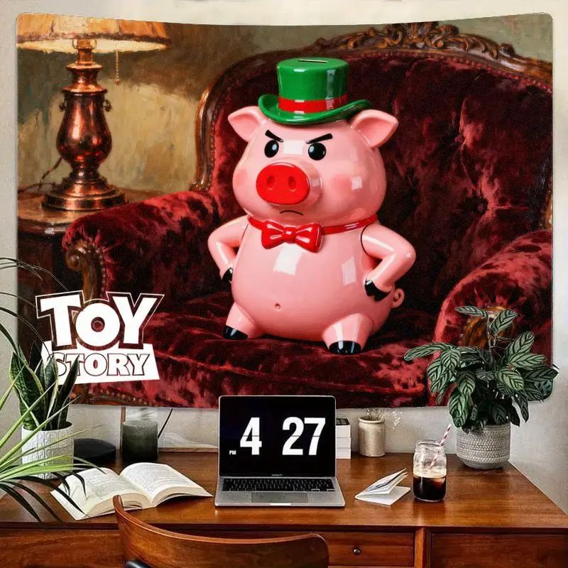 

1 шт., Disney Pixar Toy Story Hamm, копилка, злая зеленая шляпа, красный галстук-бабочка, гобелен, забавный мультяшный декор, детская комната, спальня, подарок